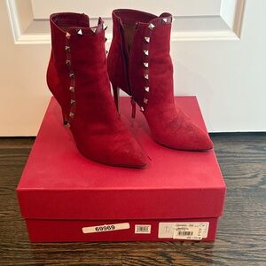 Valentino Red Suede Studded Ankle Boots